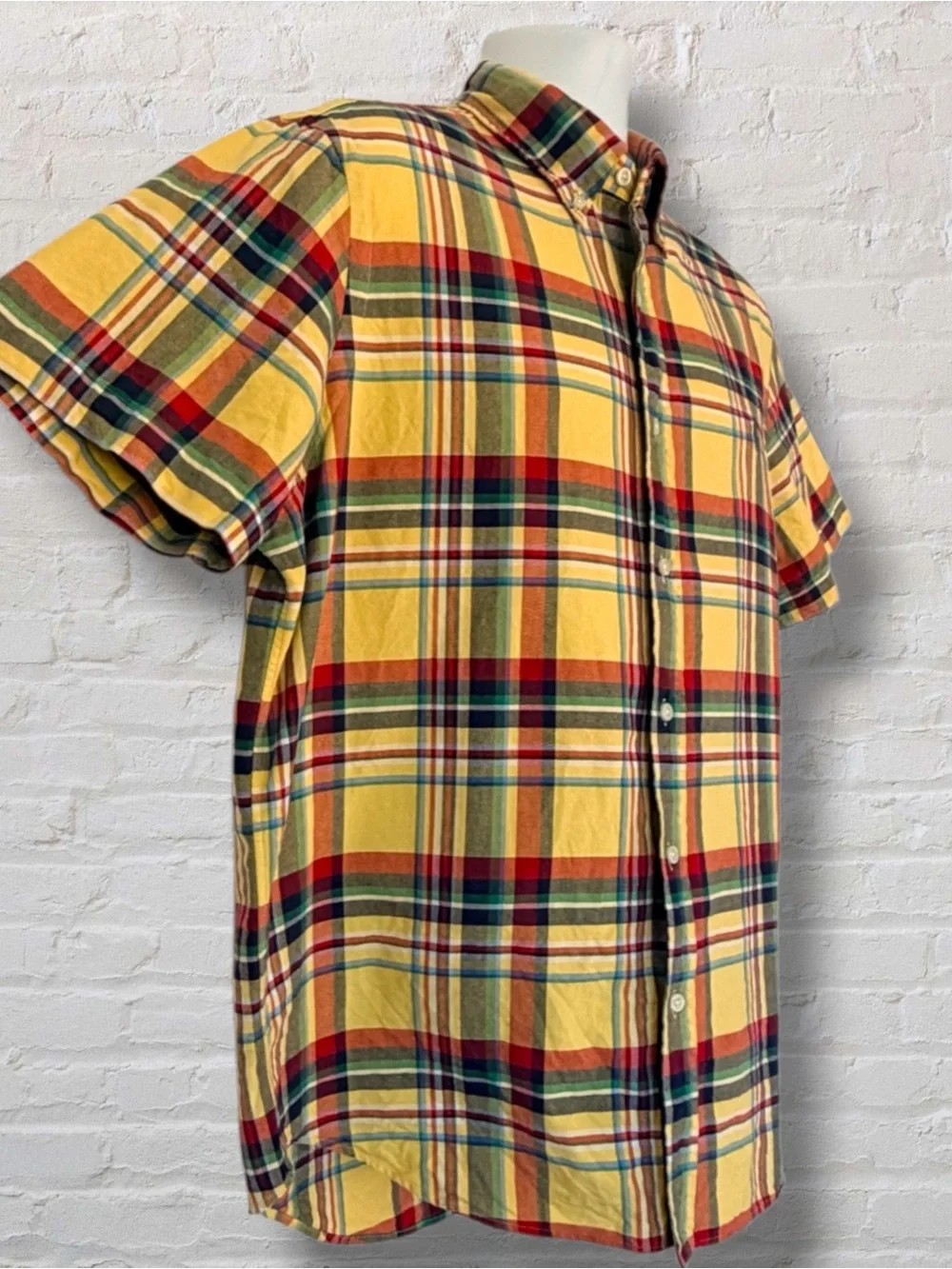 Polo Ralph Lauren Plaid Oxford Shirt Short Sleeve Yellow Madras Classic Fit L